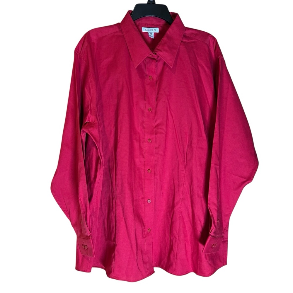 Red House Women’s Plus Red Non Iron Button Down Shirt‎ Blouse 3XL Cotton